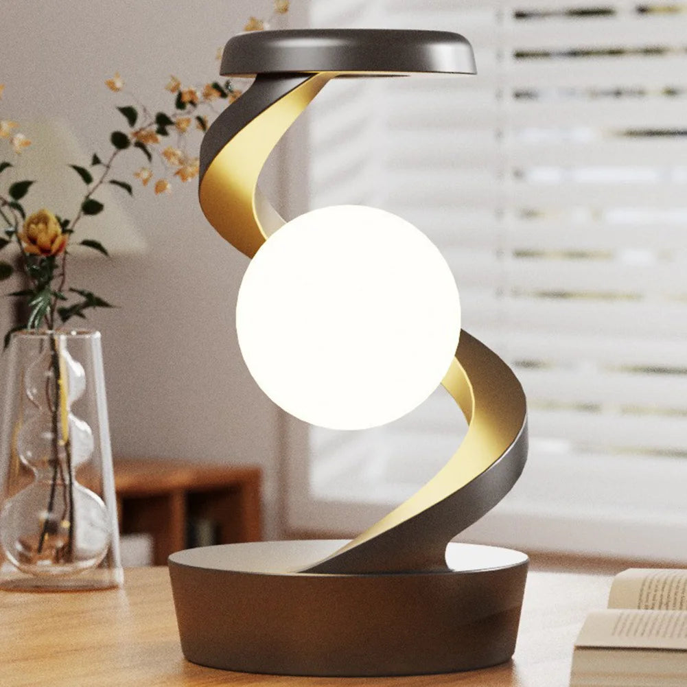 Magnetic levitating moon lamp for bedroom and office decor with RGB lighting.